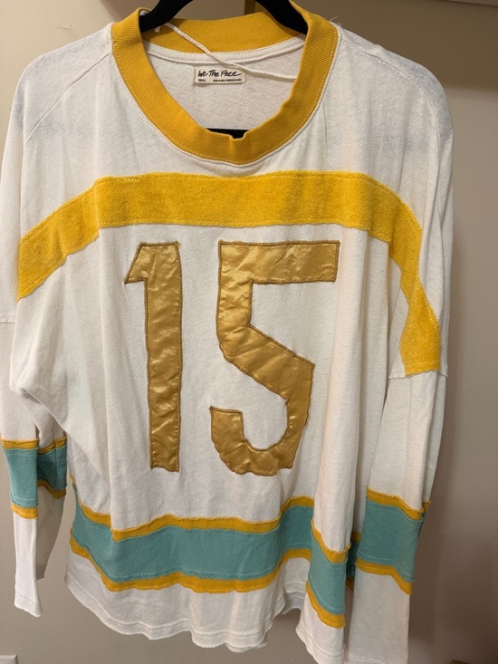 We The Free Tops - We The Free White, Gold & Teal Striped '15' Jersey Top